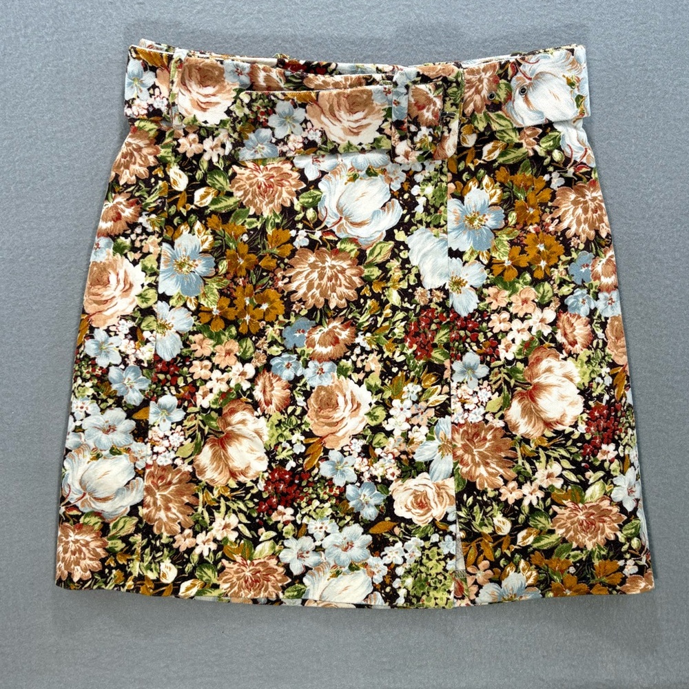 Zara mini belted corduroy floral skirt